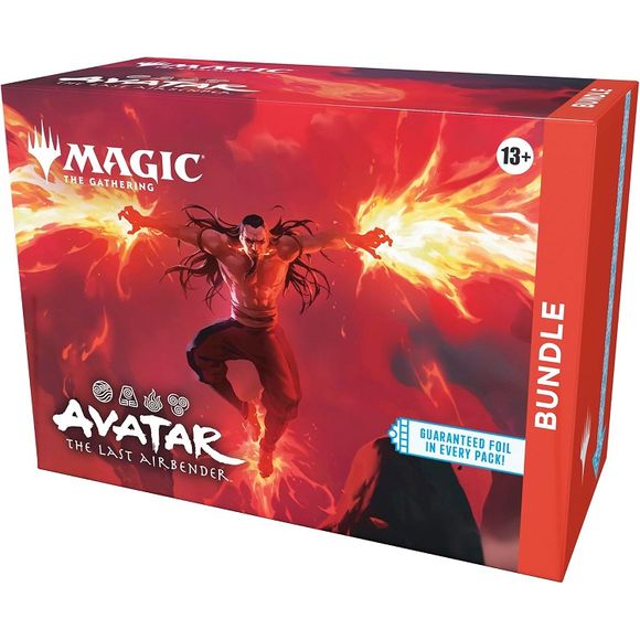 Release Date: 11/21/2025
The Bundle is a great gift for Magic superfans and newcomers alike who visit your store. It contains a little bit of everything to get a player's collection off the ground, including nine Play Boosters (each with 14 Magic: The Gathering cards), lands, and more—plus an oversized set-themed Spindown life counter.
Contents:
9 Magic: The Gathering | Avatar: The Last Airbender Play Boosters
1 traditional foil card with Bundle-exclusive alternate art
5 traditional foil Appa lands
5 non-fo