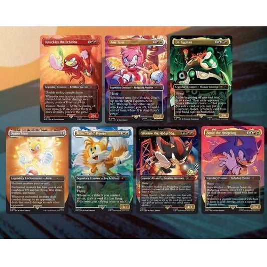 Heroes. Villains. One drop to settle the score. Seven brand-new cards bring Sonic, Shadow, Dr. Eggman, and the crew to Magic for the first time. From the speed of Sonic to the nefarious chaos of Dr. Eggman, this drop delivers classic characters, explosive plays, and legendary speed. And once it’s gone—it’s gone.   Art by Nathalie Fourdraine, Evan Stanley, John Thacker, Tyler Walpole, and Tracy Yardley  1x Super State 1x Knuckles the Echidna 1x Amy Rose 1x Dr. Eggman 1x Miles “Tails” Prower 1x Shadow the
