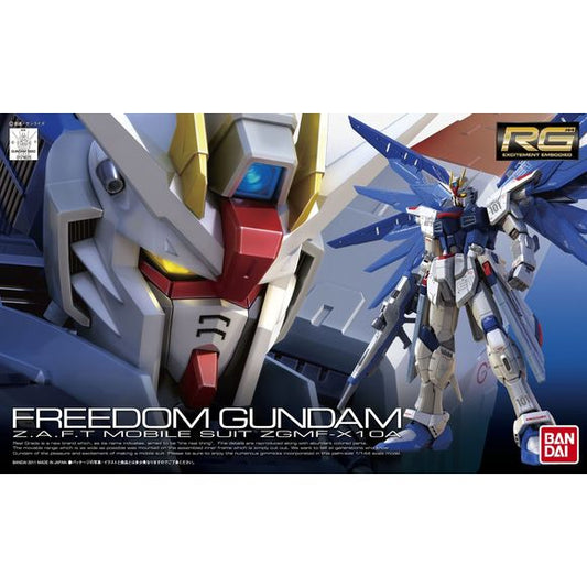 1/144 Real Grade version of the popular Freedom Gundam from Gundam Seed. Featuring the advanced MS Joint for ultimate range of motion and mechanical detail, this realistic version of Freedom contains exchangeable hands for holding different weaponry, and the ability to be put in iconic beam spam poses. Special marking stickers are provided to simulate realistic placement of maintenance hatches and ports. Panel lines designed to show separation of metal panels on the "real" machine. Beam saber x2, beam rifle