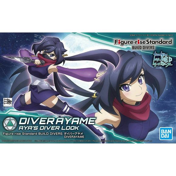 Ayame one of the female characters from "Gundam Build divers" Joins the figure-rise standard line!    her Ninja costume allows for expressive poses and includes 2 kunai!  3facial expressions that can swap out are included along with her primary masked form.  Also includes stand.  Runner x 16, stickers, water slides, instruction manual.