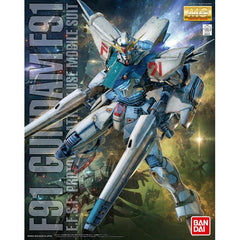 The Gundam F91 Ver. 2.0 gets a beautifully detailed Master Grade kit release from Bandai!  It features multiple abdominal-duct structures, with internal parts with a gleaming finish for density.  You can use a lighting unit (sold separately) to light the abdominal ducts or backpack ducts; a head with the face opened is included, as is a non-opened head.  The angle of the shoulder fins can be delicately adjusted, and the leg thrusters include interlocking gimmicks. The VSBR can be deployed, and other weapons