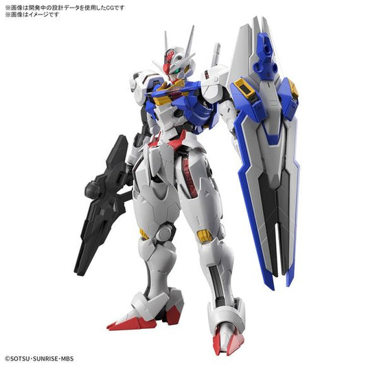 Layering technology has been utilized in the clear parts to create a realistic shine to the parts that could not be achieved in the HG, and the shield can be fully separated into the 11 bits and displayed using the Witch from Mercury weapon display stand! A wide range of slide gimmicks have also been incorporated to allow for uninhibited posing in the legs and torso for a wide range of motion.
