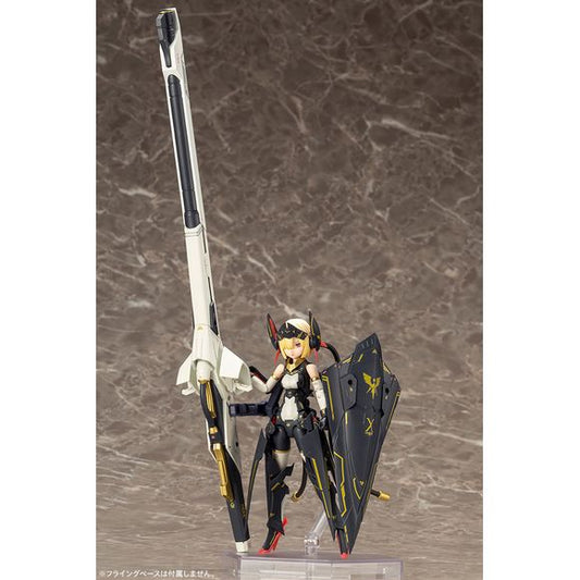 Megami Device Bullet Knights Launcher Model Kit features an oversized launcher and shield can be attached to the arms that extend from her back. Reconfigure the weapon into “Ride Mode” and use it as a vehicle for the Megami. Extra stands are included to support her weapons. She has 3 flexible mechanical tentacles attached to the back of her head, along with 3 interchangeable facial expressions. She can be enjoyed in her mechanical-knight form, or just as a highly posable figure of a cute girl, and her 3mm p
