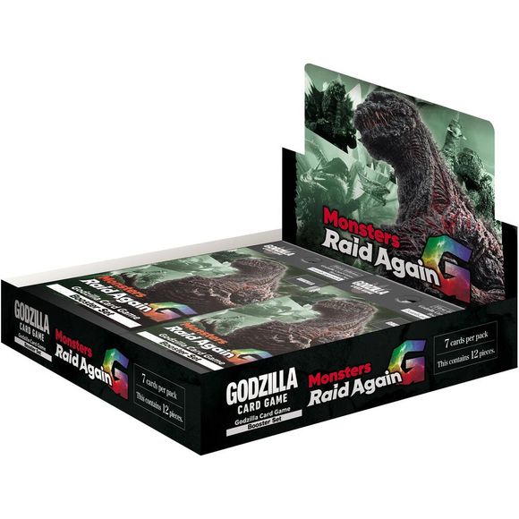 Control calamity or defend against destruction in the Godzilla Card Game!
Shin Godzilla takes the stage, alongside extraterrestrial monsters like King Ghidorah, Gigan, and Spacegodzilla!

This product contains 12 booster packs.
Each Pack contains 7 cards.