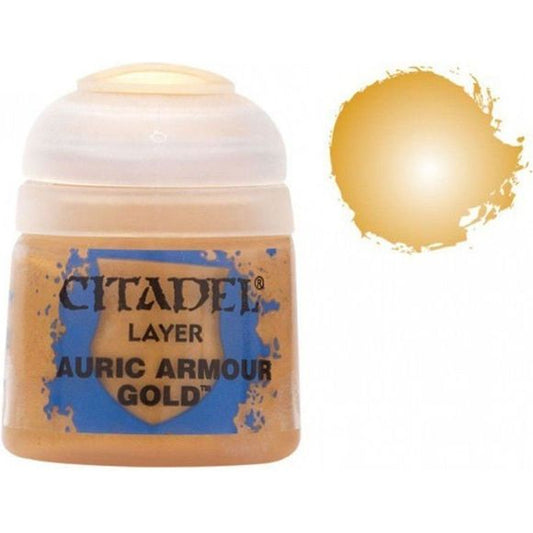 Citadel Layer paints are high quality acrylic paints, and with 70 of them in the Citadel Paint range, you have a huge range of colours and tones to choose from when you paint your miniatures. They are designed to be used straight over Citadel Base paints (and each other) without any mixing. By using several layers you can create a rich, natural finish on your models that looks fantastic on the battlefield. This pot contains 12ml of Auruc Armour Gold, one of 70 Layer paints in the Citadel Paint range. As wit