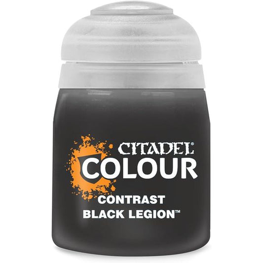Games Workshop Citadel Contrast Paint: Black Legion (18ml)

Contrast is a revolutionary paint that makes beautiful painting simple and fast. Each Contrast paint, when applied over a light Contrast undercoat, gives you a vivid base and realistic shading all in a single application.
Pot size: 18ml
Bases, shades, and highlights your models with a single application
Water-based formula