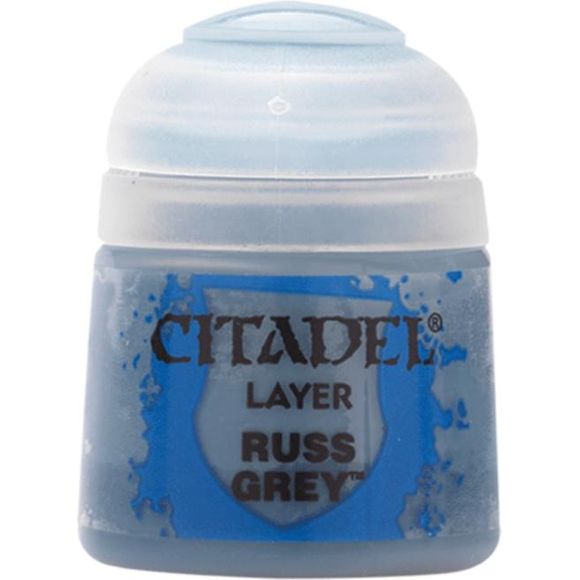 Citadel Layer paints are high quality acrylic paints, and with 70 of them in the Citadel Paint range, you have a huge range of colours and tones to choose from when you paint your miniatures. They are designed to be used straight over Citadel Base paints (and each other) without any mixing. By using several layers you can create a rich, natural finish on your models that looks fantastic on the battlefield. This pot contains 12ml of Russ Grey, one of 70 Layer paints in the Citadel Paint range. As with all of