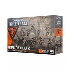 This multipart plastic kit builds 10 Tempestus Aquilons and 1 servo-sentry. 
This kit contains 181 plastic components, 10x Citadel 28.5mm Round Bases, and 1x Citadel 40mm Round Base and 28 double-sided Tempestus Aquilons tokens.
These miniatures are supplied unpainted and require assembly – we recommend using Citadel Plastic Glue and Citadel Colour paints.