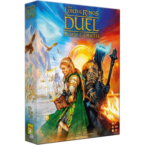 A dark rumour rises from Mordor. The Eye turns to Middle-earth. The hour has come. The Fellowship is reunited. The Heroes prepare for battle.
In Duel for Middle-earth, you'll have to choose sides. Play as the Fellowship of the Ring, prevent the Enemy from gaining ground and destroy the One Ring. Or play as Sauron and send your Nazgûls after Sam and Frodo, spreading your hordes over enemy cities. The fate of Middle-earth is in your hands!
A game is played in 3 successive chapters. On your turn, play a card