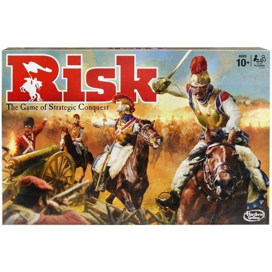 Rally your armies to march across continents. Keep advancing until you've taken over the world .Includes game board, 5 armies with 40 infantry, 12 cavalry and 8 artillery each, deck of 43 cards, 5 dice, two reference cards and rules. For 2 to 5 players ages 10 and up .