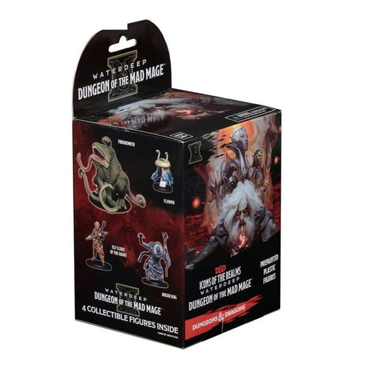 Icons of the realms: water deep: dungeon of the Mad mage standard boosters each contains four figures total: 1 large or 1 huge Figure and 3 medium or small figures.
