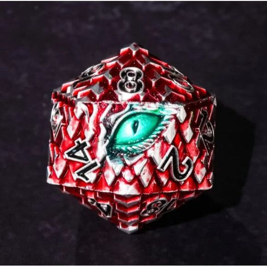 Galactic Dice Premium Dice Sets - Silver & Red Dragon Set of 7 Metal Dice with Tin