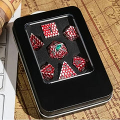 Galactic Dice Premium Dice Sets - Silver & Red Dragon Set of 7 Metal Dice with Tin