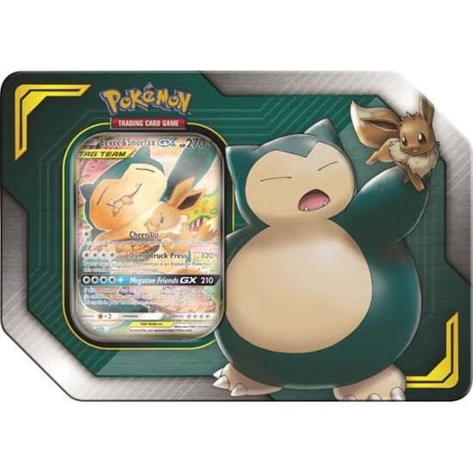 Each of these fantastic tins contains an amazing pair of Pokemon who work together perfectly as a team—with a GX attack that can leave opponents in the dust!
In this tin, you'll find:
• 1 foil TAG TEAM Pokémon-GX with special art
• 4 Pokémon TCG booster packs (Packs vary per tin.)
• 1 metal TAG TEAM GX marker
• A code card to unlock a playable deck in the Pokémon Trading Card Game Online
Booster pack packaging varies by product. Cards vary by pack.