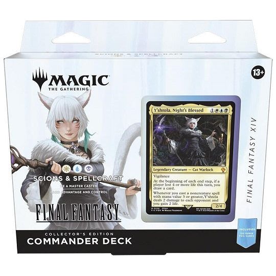 The entire FINAL FANTASY saga is here! Your players will step into the worlds of the beloved FINAL FANTASY RPG series' sixteen mainline games with a Commander deck mainly featuring cards from FINAL FANTASY VI, FINAL FANTASY VII, FINAL FANTASY X, and FINAL FANTASY XIV. They'll cast powerful spells, call upon classic summons, and even visit their favorite locations on the back of a Chocobo. Countless elements from the games are here for players to weave together their own stories.
In Commander, four players c