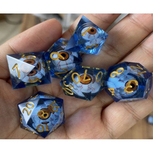 The perfect companion for your gaming needs! These premium, high-end resin are exactly what you've been searching for that upcoming game night with the group. These dice are quality resin with nice weight to them and engraved each with crisp, easy-to-read numerals. Many styles and colors are available.
This set includes one of each: d20, d12, d10, d10 (percentile), d8, d6, and a d4 (7 dice in total)! 
WARNING: These dice are extra sharp! Use with caution