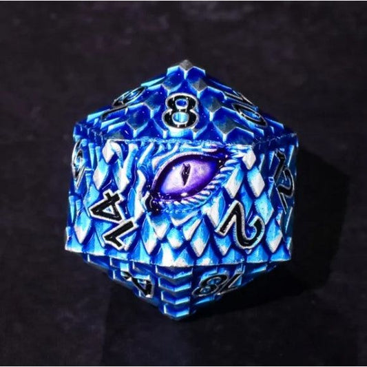 Galactic Dice Premium Dice Sets - Silver & Blue Dragon Set of 7 Metal Dice with Tin