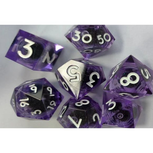 The perfect companion for your gaming needs! These premium, high-end resin are exactly what you've been searching for that upcoming game night with the group. These dice are quality resin with nice weight to them and engraved each with crisp, easy-to-read numerals. Many styles and colors are available.
This set includes one of each: d20, d12, d10, d10 (percentile), d8, d6, and a d4 (7 dice in total)! 
WARNING: These dice are extra sharp! Use with caution