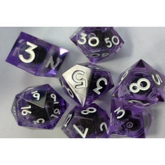 The perfect companion for your gaming needs! These premium, high-end resin are exactly what you've been searching for that upcoming game night with the group. These dice are quality resin with nice weight to them and engraved each with crisp, easy-to-read numerals. Many styles and colors are available.
This set includes one of each: d20, d12, d10, d10 (percentile), d8, d6, and a d4 (7 dice in total)! 
WARNING: These dice are extra sharp! Use with caution