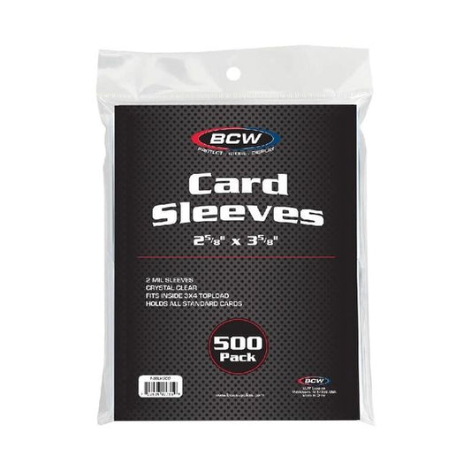 Preparing for the release of a new set? Considering upgrading the protection of your vintage card collection? The 500 pack of BCW Card Sleeves is an efficient and convenient solution for storing and protecting your cards in bulk. BCW Card Sleeves (often called 'penny sleeves') are an acid free, archival quality product made of crystal clear polypropylene. These protective holders are perfect for your collectible trading cards such as: baseball cards, basketball cards, football cards, hockey cards, Pokemon,
