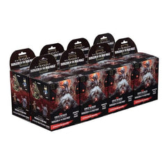 Icons of the realms: water deep: dungeon of the Mad mage standard boosters each contains four figures total: 1 large or 1 huge Figure and 3 medium or small figures.  8 Booster packages