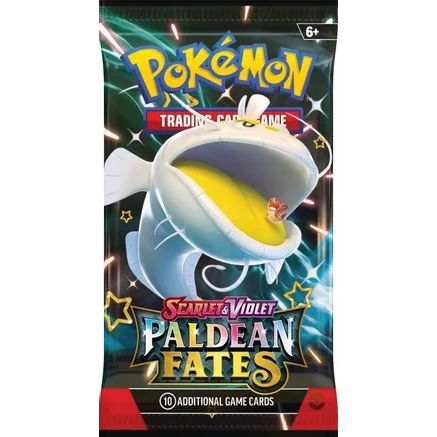 A Shiny Pokemon to Stick by Your Side! Spruce up your tablet, laptop, or other tech device with a loyal and friendly Shiny Pokemon pal from the Paldea region! Inside this box, youll find a cool tech sticker and promo card featuring one of three Shiny Pokemon, plus booster packs from the special Scarlet & Violet-Paldean Fates expansion. The Pokemon TCG: Scarlet & Violet-Paldean Fates Tech Sticker Collection includes: - 1 foil promo card featuring Shiny Fidough, Shiny Greavard, or Shiny Maschiff - 1 tech stic
