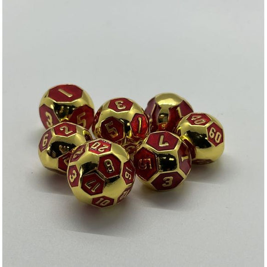 The perfect companion for your gaming needs! These premium die-cast polyhedral dice are exactly what you've been searching for that upcoming game night with the group. Each set weighs roughly 5 ounces and are stored in a quality, brushed metal tin with foam insert. These dice are engraved with crisp, easy-to-read numerals. Many styles and colors are available.

This set includes on of each: d20, d12, d10, d10 (percentile), d8, d6, and a d4 (7 dice in total). All inside the Galactic Toys Dice Tin.