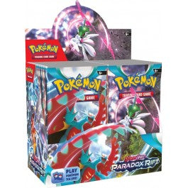 (Release Date: 11/03/2023)
Uncover the Anomalies of Area Zero! Dive into the clouds and explore a land that appears to be unbound by time! With ferocious attacks, Ancient Pokemon like Roaring Moon ex and Sandy Shocks ex appear alongside artificial Future Pokemon like Iron Valiant ex and Iron Hands ex. Meanwhile, Garchomp ex, Mewtwo ex, and others Terastallize to gain new types, as Armarouge ex, Gholdengo ex, and more Pokemon ex join the fray. Adventure awaits as timelines collide in the Pokemon TCG: Scarlet