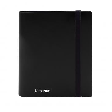 4-pocket Jet Black PRO-Binder with embossed middle black web material gives cards a classic framed look. Side loading pocket design to prevent cards from easily falling out. Elastic strap holds the binder shut when not in use. All materials made from archival-safe, acid-free non-PVC material. Holds 160 cards in Ultra Pro Deck Protector sleeves.