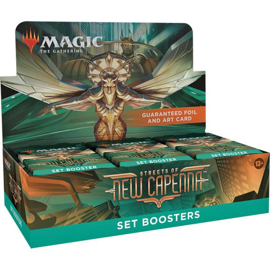 Release Date: 
4/29/22

30 Streets of New Capenna Set Boosters + 1 foil box topper card

12 Magic: The Gathering cards per Set Booster—the best MTG booster to open just for fun

1–4 cards of rarity Rare or higher in every pack

Guaranteed Foil and Art Card in every pack

Join one of five powerful families and build your criminal empire