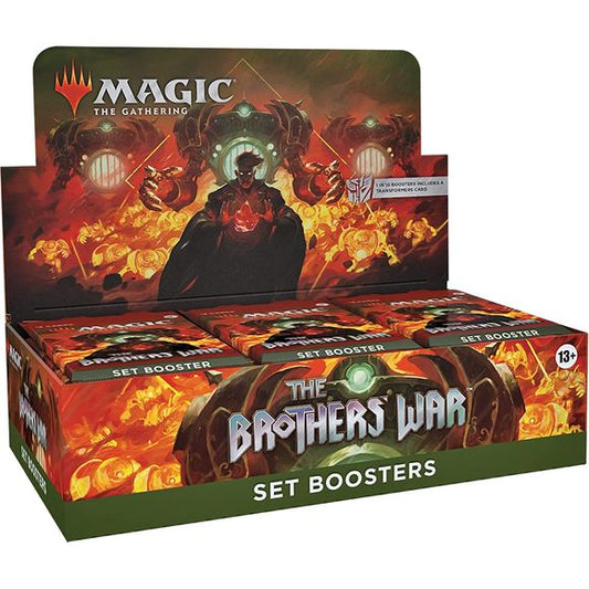 30 The Brothers’ War Set Boosters—the best MTG boosters to open just for fun
12 Magic: The Gathering cards per booster
1–5 cards of rarity Rare or higher in every pack
Traditional Foil card and Art Card in every pack
Travel back in time to command powerful artifacts and giant robots