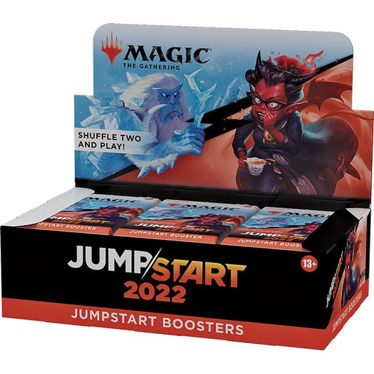 24 Jumpstart 2022 MTG boosters
20 Magic cards in each booster—includes all the lands you need to play
1 anime-inspired card in every pack
Total of 1–2 cards of rarity Rare or higher in every pack
Each booster has over 40 possible themes—combine them for wild mash ups
Just grab 2 boosters, shuffle them together, and play!