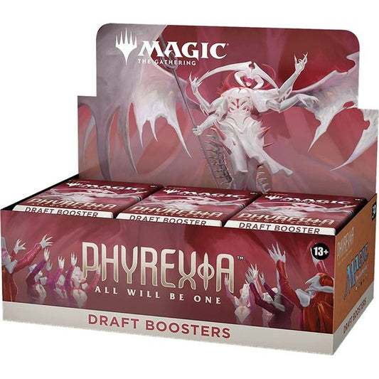 36 Phyrexia: All Will Be One MTG Draft Boosters—the best boosters for drafting Phyrexia: All Will Be One
15 Magic cards per booster, including 1 card of rarity Rare or higher
At least 1 Phyrexianized Land or Panorama Full-Art Land in every pack
1 Traditional Foil card in 33% of packs
Glory to Phyrexia—resist the Phyrexian invasion or forfeit your flesh to join them in perfection