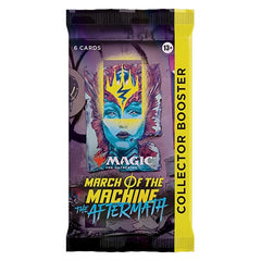 Each March of the Machine: The Aftermath Collector Booster contains 6 Magic: The Gathering cards and 1 Traditional Foil double-sided token, with 4 cards of rarity Rare or higher and 2 Uncommon cards. Every pack contains a total of 5–6 foil cards.