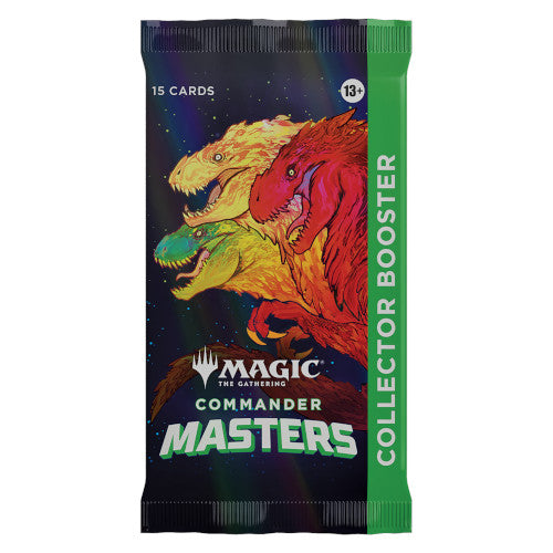 Each Collector Booster contains 15 Magic: The Gathering cards and 1 Traditional Foil double-sided token, with a combination of 5 cards of rarity Rare or higher and 2–5 Uncommon, 4–7 Common, and 1 Land cards.