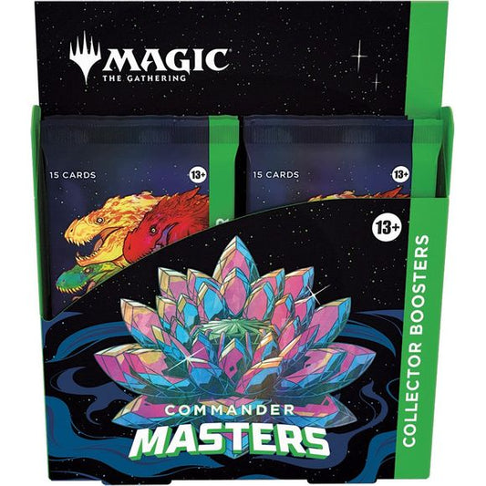 Craft a Commander collection that turns heads with some of the greatest cards to grace the Commander format spiced up with stunning special treatments. Every Collector Booster contains 1 Foil-Etched card, 5 Borderless cards (1 of which may be Textured Foil), an Extended-Art card of rarity Rare or higher from one of the Commander Masters Commander Decks, and a total of 9–11 Traditional Foil cards to really make your decks shine. No matter how the game ends, you’re guaranteed to look like a winner.

The Comma