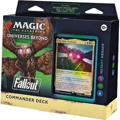Battle your fellow wastelanders for survival as the Fallout series joins with Magic’s most popular multiplayer format. The Mutant Menace Commander Deck includes 1 ready-to-play Black-Green-Blue deck of 100 Magic cards (2 Traditional Foil Legendary cards, 98 nonfoil cards), a Collector Booster Sample Pack (contains 2 Traditional Foil or nonfoil special treatment cards, with 1 Extended-Art card of rarity Rare or higher and 1 alt-art, alt-frame card of rarity Uncommon or higher), 1 foil-etched Display Commande