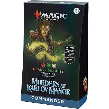 Much like the roots of a tree, the gentle Kaust’s elaborate underground network of contacts reaches every corner of Ravnica. Don a disguise and join their mysterious ranks with a deck that’s ready to play right out of the box and experience Magic: The Gathering’s most popular multiplayer format. The Murders at Karlov Manor Deadly Disguise Commander Deck includes 1 Red-Green-White deck of 100 Magic cards (2 Traditional Foil Legendary cards, 98 nonfoil cards), a 2-card Collector Booster Sample Pack (contains