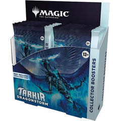 Contains: 12 Tarkir: Dragonstorm Collector Booster Packs. Each Collector Booster contains 15 Magic: The Gathering cards
Each Collector booster may contain these cards: TDM 1–276, 287–419; TDC 1–10, 51-90; SPG 104–118
Each Collector Booster includes 9–11 Traditional Foil cards
5 cards of rarity Rare or higher
3–5 Uncommon
4–6 Common
1 Land card
Headliner card in <1% of boosters