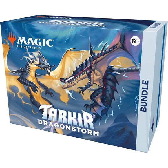 Contains:
9 Tarkir: Dragonstorm Play Boosters; each Play Booster contains 14 Magic: The Gathering cards
1 Traditional Foil card with Bundle-exclusive alternate-art
15 Traditional Foil basic lands
15 nonfoil basic lands
1 oversized Spindown life counter
1 card storage box
2 reference cards