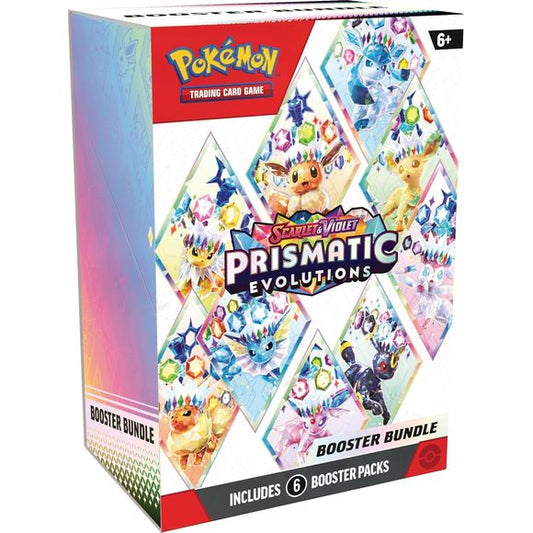 From fluffy and fiery to freezing and fanciful, Eevee and its many Evolutions hold a special place in the hearts of Pokemon Trainers
across the land! Discover their unique new powers as Stellar Tera Pokemon ex, and look for treasure of your very own across a grand
gathering of Pokemon ex from Paldea and beyond. Glittering gems and hidden patterns await at the end of the rainbow in the
Pokemon TCG: Scarlet & Violet - Prismatic Evolutions expansion!
Expand your collection with this Booster Bundle containing s