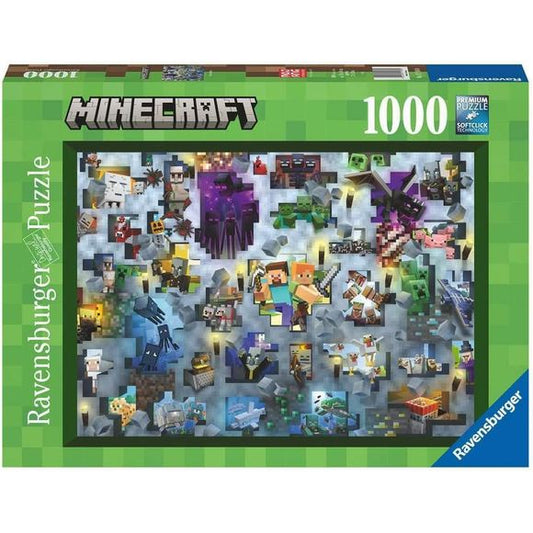 Minecraft allows players limitless creativity in an infinite biosphere! Choose Survival Mode where you build shelters and fight off monsters. Or choose Creative Mode where you're invincible and have access to unlimited supplies. That's where we imagined building this underwater scene, with explorers Alex and Steve searching for treasure beneath the surface and battling the drowned - those zombies just won't die! The Minecraft world, and this fun puzzle, are yours for the making! This 1,000-piece jigsaw puzz