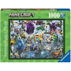 Minecraft allows players limitless creativity in an infinite biosphere! Choose Survival Mode where you build shelters and fight off monsters. Or choose Creative Mode where you're invincible and have access to unlimited supplies. That's where we imagined building this underwater scene, with explorers Alex and Steve searching for treasure beneath the surface and battling the drowned - those zombies just won't die! The Minecraft world, and this fun puzzle, are yours for the making! This 1,000-piece jigsaw puzz