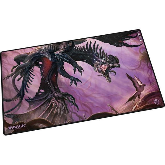 The 61x35cm Play-Mat protects cards and sleeves while playing and improves the gaming experience thanks to its anti-slip underside, while the stitched edges guarantee an even longer service life. The top side of the Play-Mat is printed with officially licensed artworks from Magic: The Gathering's upcoming set "Tarkir: Dragonstorm".