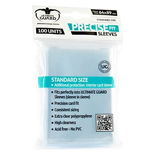 These sleeves fit perfectly into ULTIMATE GUARD Sleeves (sleeve in sleeve). Perfect for Magic the Gathering and many other standard-sized cards. 100 sleeves per pack.