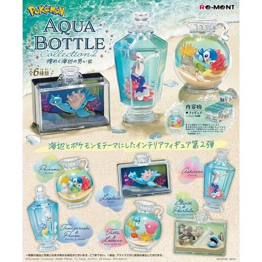 Your favorite Pokemon want to share their memories of seaside vacations with you! Re-Ment's newest lineup of "Aqua Bottle" collectibles will bring a serene touch of the ocean wherever you display them. There are six different items to collect and trade, and you'll get one of each. Order yours today!

[Lineup]:

Piplup
Lapras
Primarina
Spheal & Seel
Horsea & Luvdisc
Relicanth & Clamperl