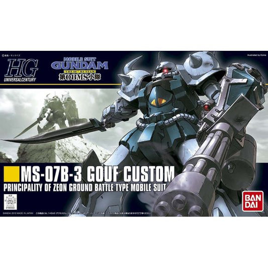 Gouf Custom from 08th MS Team. Includes Gatling gun, heat sword, wrist mounted gun, heat rod wire. 5 Different hands.
