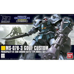 Gouf Custom from 08th MS Team. Includes Gatling gun, heat sword, wrist mounted gun, heat rod wire. 5 Different hands.