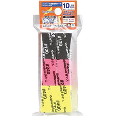 A sponge type file that uses highly durable cloth.  Unlike a paper file, a cloth file works great for curved surfaces as well as flat surfaces.  Printed on the cloth of each file is the grit as well as a color that corresponds with the grit.  Set A includes 4 pc of 120 grit, 4 pcs of 240 grit, and 4 pcs of 400 grit.  Convenient set for surface shaping.  Approximate size of each piece is 35mm x 20mm x 10mm.