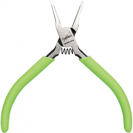 The GodHand BND-115-N Sharaku Bending Pliers features a diagonal tip to improve work efficiency and comfort. No grooves on the holding section, so you don't have to worry about scratching what your holding.  Works fantastic for bending parts. Overall length: Approx. 115 mm.